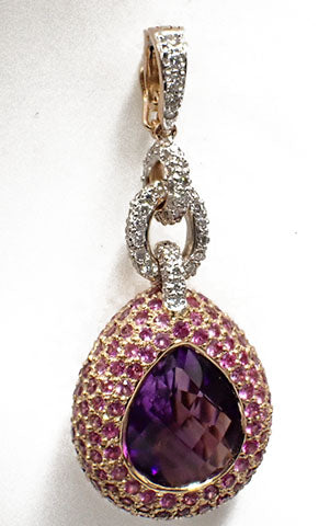 18 Karat Two-Tone Amethyst Gemstone Pendant