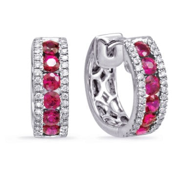 Hoop 14 Karat White Ruby Earring