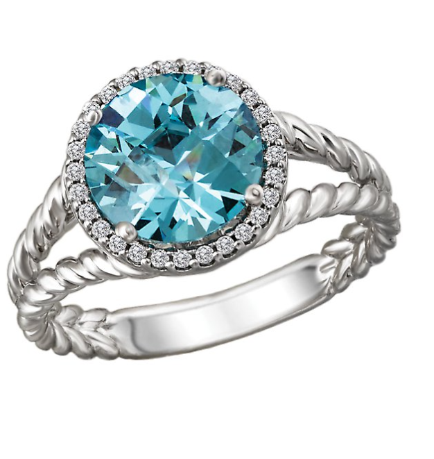 14 Karat White Blue Topaz Ring