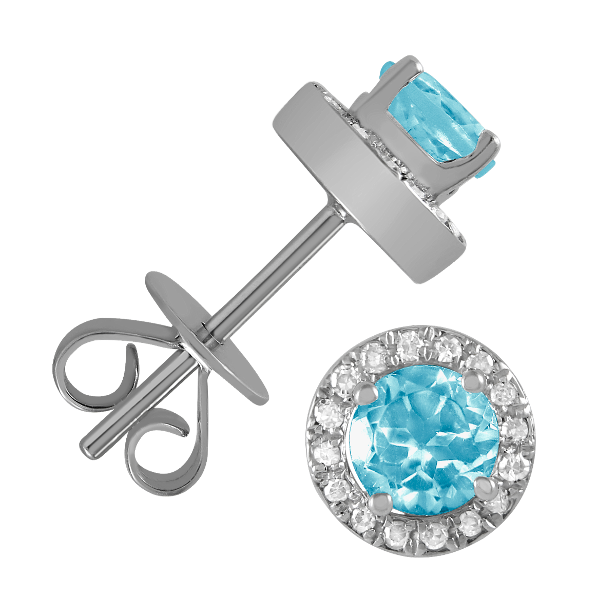 Stud 10 Karat White Blue Topaz Earring