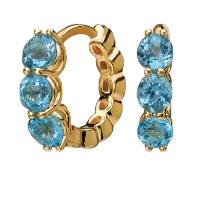 Hoop 14 Karat Yellow Blue Topaz Earring